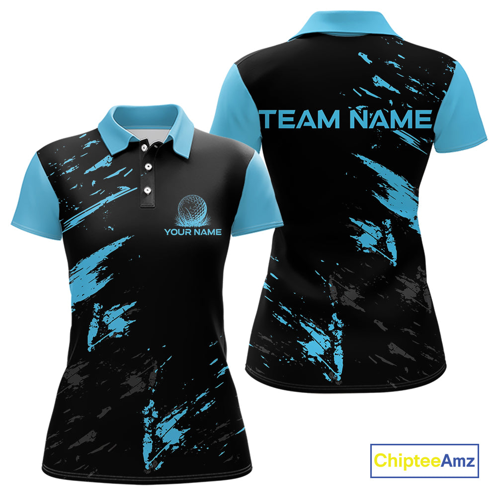 Black and Blue Golf polo shirts For Women Custom name ladies golf outfits, gifts for golf lovers NQS10019