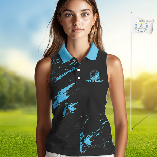 Black and Blue Sleeveless Golf polo shirts Custom name ladies golf outfits, gifts for golf lovers NQS10019