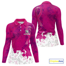 Load image into Gallery viewer, Pink Ribbons pattern Women golf polo shirts custom ladies's breast cancer awareness polo shirts NQS10319