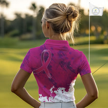 Load image into Gallery viewer, Pink Ribbons pattern Women golf polo shirts custom ladies's breast cancer awareness polo shirts NQS10319