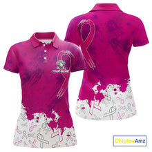 Load image into Gallery viewer, Pink Ribbons pattern Women golf polo shirts custom ladies's breast cancer awareness polo shirts NQS10319