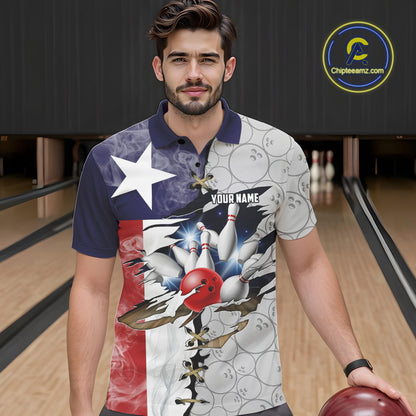 Smoke Texas Flag Gray Camo Bowling Polo, 1/4 Zip shirt for men Custom patriotic Team bowling jersey NQS10532