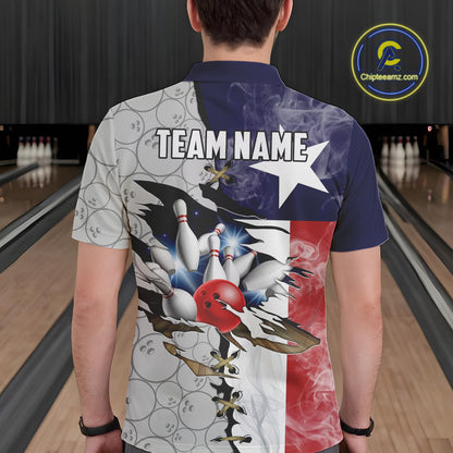 Smoke Texas Flag Gray Camo Bowling Polo, 1/4 Zip shirt for men Custom patriotic Team bowling jersey NQS10532