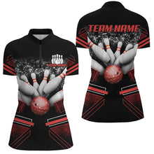 Load image into Gallery viewer, Black and Red Women Polo, Quarter zip bowling shirt Custom Bowling Ball And Pins Team League Jerseys NQS8800