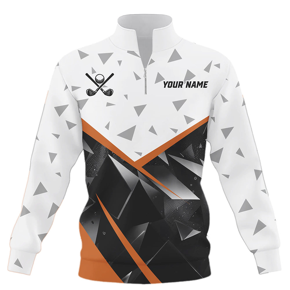 Black and White Triangle pattern Quarter zip golf sweatshirt custom golf sweater golf tops | Orange NQS8805