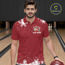 Load image into Gallery viewer, Red Christmas Bowling snowflake Men's Bowling Polo, Quarter Zip shirts Custom Xmas Bowling Outfits NQS10949