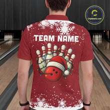 Load image into Gallery viewer, Red Christmas Bowling snowflake Men's Bowling Polo, Quarter Zip shirts Custom Xmas Bowling Outfits NQS10949