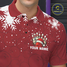 Load image into Gallery viewer, Red Christmas Bowling snowflake Men's Bowling Polo, Quarter Zip shirts Custom Xmas Bowling Outfits NQS10949