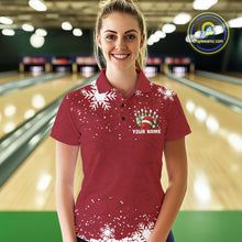 Load image into Gallery viewer, Red Christmas Bowling snowflake Women's Bowling Polo, Quarter Zip shirts Custom Xmas Bowling Outfits NQS10949