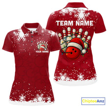 Load image into Gallery viewer, Red Christmas Bowling snowflake Women's Bowling Polo, Quarter Zip shirts Custom Xmas Bowling Outfits NQS10949