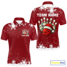 Load image into Gallery viewer, Red Christmas Bowling snowflake Men's Bowling Polo, Quarter Zip shirts Custom Xmas Bowling Outfits NQS10949