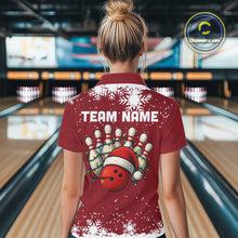 Load image into Gallery viewer, Red Christmas Bowling snowflake Women's Bowling Polo, Quarter Zip shirts Custom Xmas Bowling Outfits NQS10949