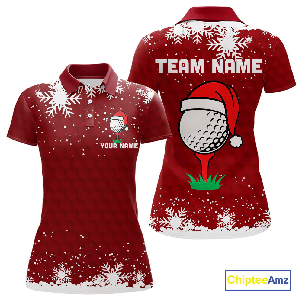 Red Christmas Golf Ball snowflake Women's Golf Polo shirts Custom Xmas Team Golf Outfits NQS10950
