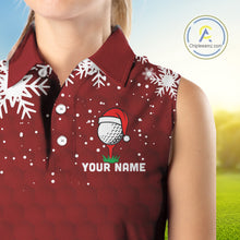 Load image into Gallery viewer, Red Christmas Golf Ball snowflake Women Sleeveless Polo Shirt Custom Xmas Team Golf Outfits NQS10950