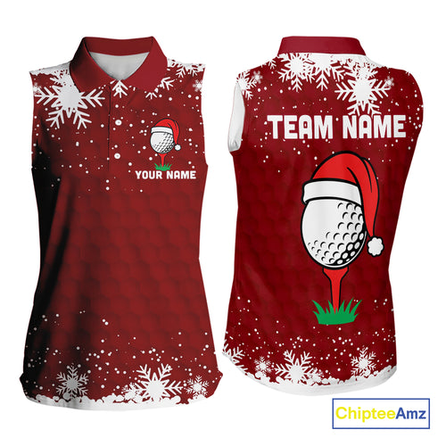 Red Christmas Golf Ball snowflake Women Sleeveless Polo Shirt Custom Xmas Team Golf Outfits NQS10950