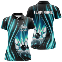 Load image into Gallery viewer, Cyan Blue and Black Light Women Polo, Quarter Zip Shirts Custom bowling team jerseys, gift for bowlers NQS9037