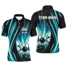 Load image into Gallery viewer, Cyan Blue and Black Light Men Polo, Quarter Zip Shirts Custom bowling team jerseys, gift for bowlers NQS9037