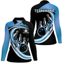 Load image into Gallery viewer, Black &amp; Blue Bowling Polo, 1/4 Zip Shirts For Women Custom Bowling Team League Jersey, Gift For Bowler NQS9042