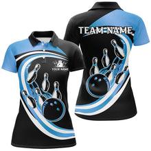 Load image into Gallery viewer, Black &amp; Blue Bowling Polo, 1/4 Zip Shirts For Women Custom Bowling Team League Jersey, Gift For Bowler NQS9042