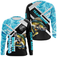 Load image into Gallery viewer, Personalized Blue Ice camo Walleye Ice Fishing Shirts Custom Team Walleye Long Sleeve Fishing Jersey NQS9286