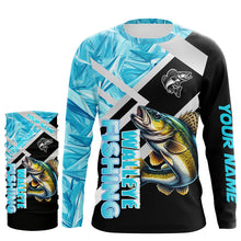 Load image into Gallery viewer, Personalized Blue Ice camo Walleye Ice Fishing Shirts Custom Team Walleye Long Sleeve Fishing Jersey NQS9286