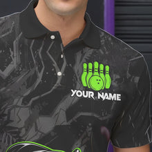 Load image into Gallery viewer, Black Camo Panther Green Flame Bowling Polo, 1/4 Zip Shirts For Men Custom Bowling Team League Jersey NQS9442