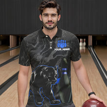 Load image into Gallery viewer, Black Camo Panther Blue Flame Bowling Polo, 1/4 Zip Shirts For Men Custom Bowling Team League Jersey NQS9443