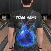 Load image into Gallery viewer, Black Camo Panther Blue Flame Bowling Polo, 1/4 Zip Shirts For Men Custom Bowling Team League Jersey NQS9443