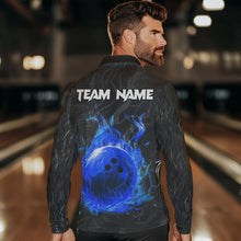 Load image into Gallery viewer, Black Camo Panther Blue Flame Bowling Polo, 1/4 Zip Shirts For Men Custom Bowling Team League Jersey NQS9443