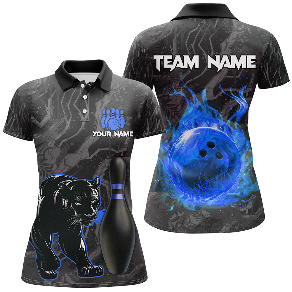 Black Camo Panther Blue Flame Bowling Shirts For Women Custom Bowling Team League Jersey NQS9443