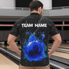 Load image into Gallery viewer, Black Camo Panther Blue Flame Bowling Polo, 1/4 Zip Shirts For Men Custom Bowling Team League Jersey NQS9443