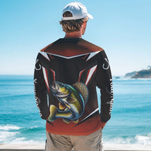 Load image into Gallery viewer, Black and Orange Walleye Long Sleeve Fishing Shirt, Personalized Walleye Fishing Tounament Jersey NQS9772