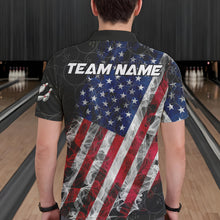 Load image into Gallery viewer, Smoke American Flag Black Bowling Camo shirts for men Custom patriotic Team bowling jersey NQS9779