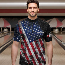Load image into Gallery viewer, Smoke American Flag Black Bowling Camo shirts for men Custom patriotic Team bowling jersey NQS9779