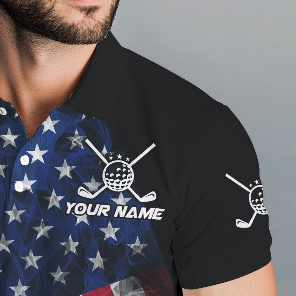 Smoke American Flag Black Golf Polo shirt for men Custom patriotic Team golf uniform jersey NQS9780