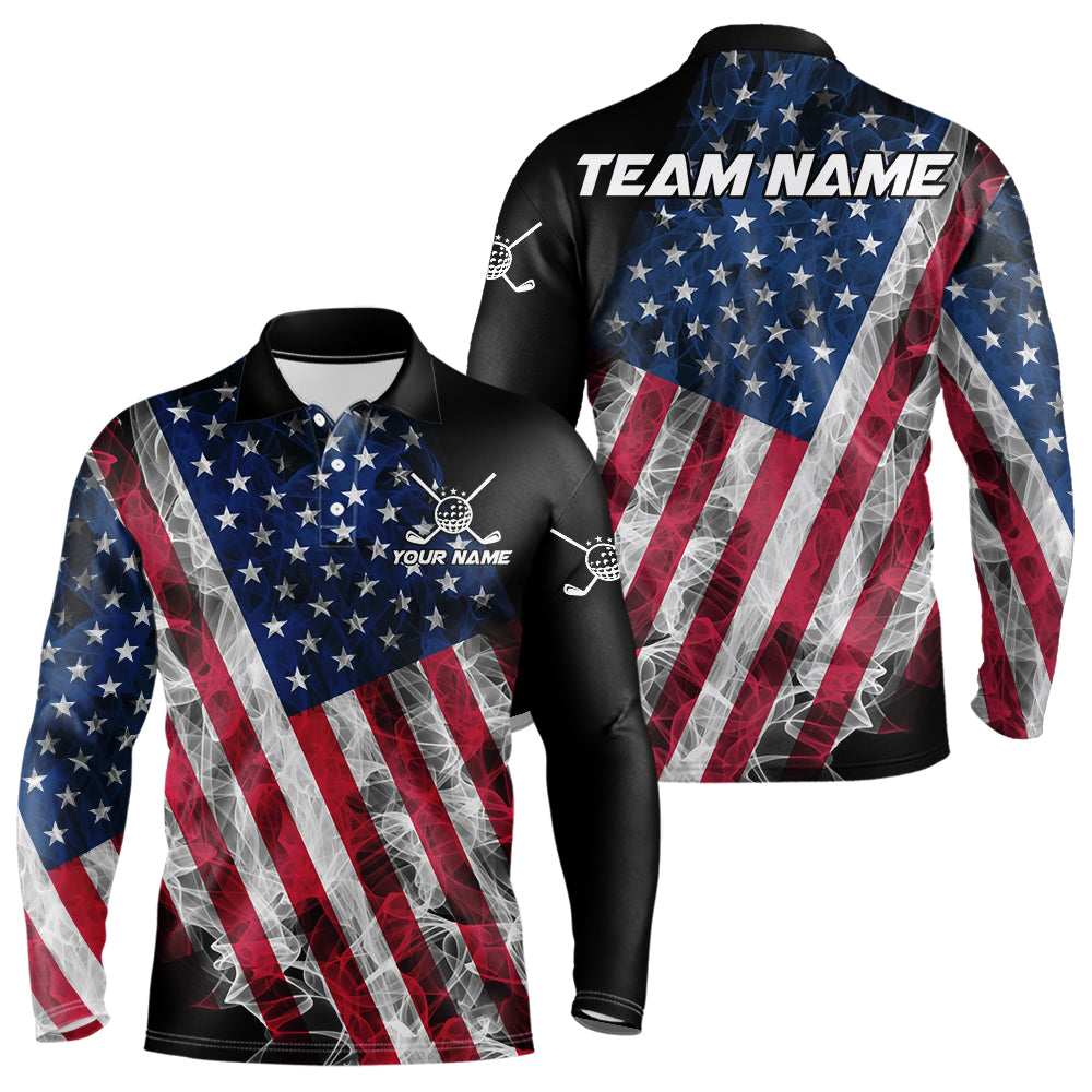Smoke American Flag Black Golf Polo shirt for men Custom patriotic Team golf uniform jersey NQS9780