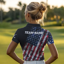 Load image into Gallery viewer, Smoke American Flag Black Golf Polo shirt for Women Custom patriotic Team golf uniform jersey NQS9780