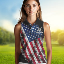 Load image into Gallery viewer, Smoke American Flag Black Women Sleeveless Golf Polo shirt Custom patriotic Team golf uniform jersey NQS9780