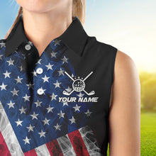 Load image into Gallery viewer, Smoke American Flag Black Women Sleeveless Golf Polo shirt Custom patriotic Team golf uniform jersey NQS9780