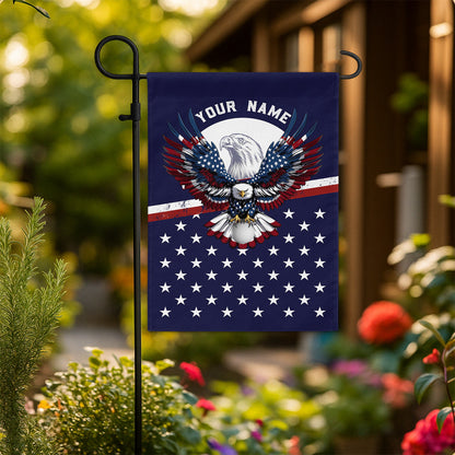 Red, white, and blue American flag Eagle patriotic Custom name Golf Garden Flag, unique golf gifts NQS9907