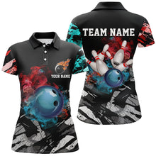 Load image into Gallery viewer, Black camo smoke Bowling ball pins Custom Women Bowling Polo, Quarter Zip shirt, Team Bowling Jerseys NQS7690