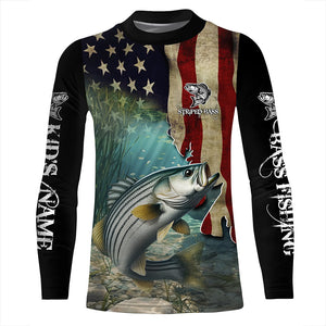 Striped Bass Striper Fishing American Flag Patriotic Custom Sun protection long sleeve fishing shirts NQS512