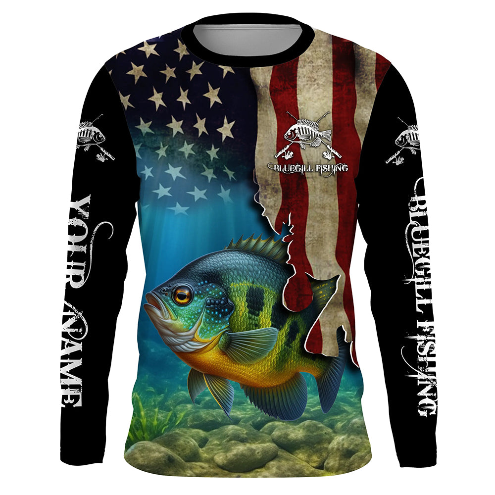 Bluegill Fishing 3D American Flag Patriotic Customize name All over printed shirts NQS516