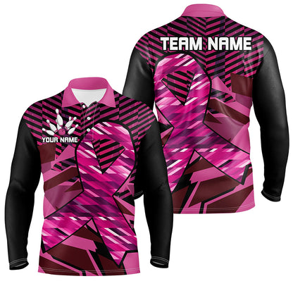 Breast Cancer Awareness black and Pink ribbons custom Bowing Shirts For Men, team bowling jerseys NQS8126