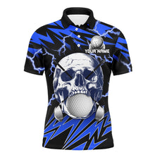 Load image into Gallery viewer, Blue lightning thunder golf skull Mens golf polo shirts custom mens golf attire, cool golf gifts NQS8131