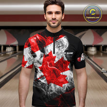 Load image into Gallery viewer, Smoke Canadian Flag Black Bowling Polo, 1/4 Zip shirt for men Custom patriotic Team bowling jersey NQS10323