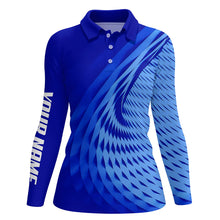 Load image into Gallery viewer, Womens golf polo shirts custom blue pattern sport golf attire for women, personalized golf gifts NQS6243