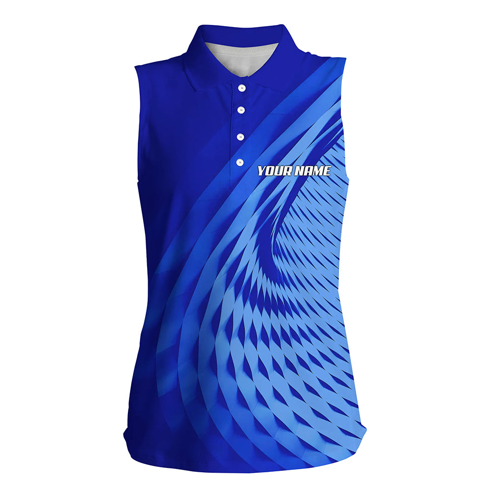 Women sleeveless polo shirt custom blue pattern sport golf attire for women, personalized golf gifts NQS6243