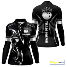 Load image into Gallery viewer, Black and Silver crown Bowling ball Polo, Quarter Zip Shirts for Women Custom Bowling Team jerseys NQS10537