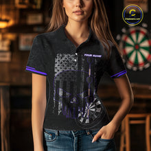 Load image into Gallery viewer, Black &amp; White grunge American Flag Skull Women Darts Shirt Custom patriotic Team Darts Jersey| Purple NQS10750